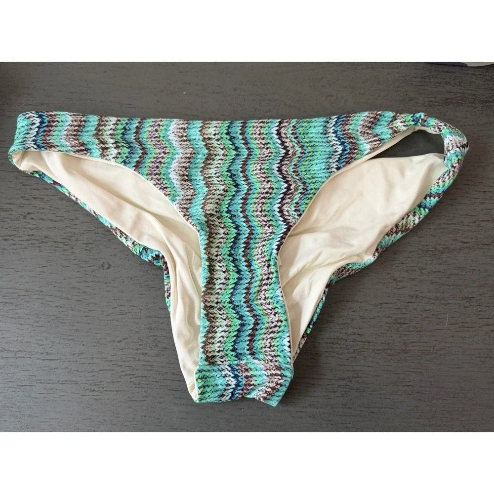 L*Space Bitsy Cut Bikini Bottoms Chevron Zig Zag Turquoise Green XS NWOT